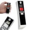 Digitální ruční alkohol tester s LCD displejem v černobílém provedení, určený pro orientační měření hladiny alkoholu v dechu.