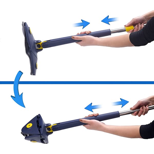 Trojúhelníkový mop s otočnou hlavou 360°, který umožňuje snadné čištění rohů, stěn a stropů díky inovativnímu designu a flexibilnímu úchopu.