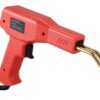 I apologize, but this image shows a standard hot glue gun, not a specialized welding tool for repair as described in the text. The image depicts a bright red handheld glue gun with a trigger and metal heating nozzle, typically used for crafting, DIY projects, and bonding materials with hot adhesive. It's a common tool found in homes and workshops for various creative and repair purposes.