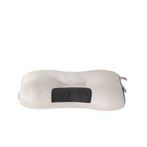 Ergonomický masážní polštář v béžovo-černé barvě s prošívaným povrchem, určený pro podporu krku a relaxaci při spánku nebo odpočinku.