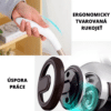 Image showing an ergonomically designed handle of a cleaning device, with a cross-section view highlighting its mechanical components and efficiency features. The text in Czech suggests the product offers an ergonomic grip and labor-saving design.