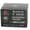 Černá krabice od čelovky X-Balog P160 s USB nabíjením, určená pro outdoorové aktivity s dosahem světla 1000 metrů a funkcí zoomu.