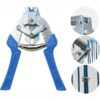Modro-stříbrné kleště s kloubovým mechanismem určené pro řezání nebo stříhání drátů a dalšího materiálu, s detailními pohledy na konstrukční prvky.