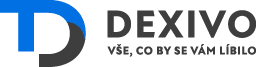 Logo společnosti Dexivo v modro-černé barevné kombinaci, obsahující stylizované písmeno D a firemní název vedle něj.