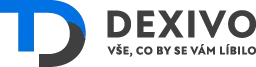 Logo společnosti Dexivo v modro-černém barevném provedení s názvem firmy a sloganem "Vše, co by se vám líbilo".