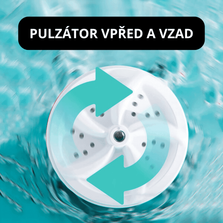 Grafika znázorňující rotující prvek s tyrkysovými šipkami v kruhovém tvaru, symbolizující pohyb vpřed a vzad s rozmazaným tyrkysovým pozadím.