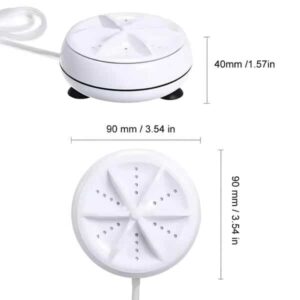 Bílé ultralehké zařízení s rozměry 90 mm x 40 mm, pravděpodobně přenosná mini pračka nebo čistící zařízení s děrovaným povrchem a černými nožkami.